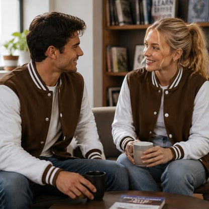 babyhealthy Men's Women's Varsity Baseball Jacket Casual Letterman Bomber Jacket Windbreaker Lightweight Jacket Coat - color: 004 Brown, size: XX-Large