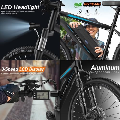 TotGuard Electric Bike, 27.5" Electric Bike for Adults 500W Motor Ebike Adult Electric Bicycles Electric Mountain Bike,48V 499WH Removable Battery,21S Gears,Lockable Suspension Fork - color: Blue
