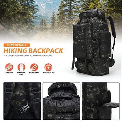 100L Hiking Camping Backpack MOLLE Rucksack Waterproof Daypack for Traveling - color: Blackcame