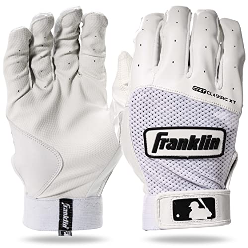 Franklin Sports MLB Classic XT Batting Gloves - Adult + Youth Batting Glove Pairs - Baseball + Softball Batting Gloves - color: White/White, size: Adult Medium