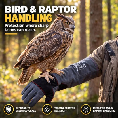 RAPICCA Animal Handling Gloves, Bite Proof Double Leather, 22 in Grey-Black - size: 2 Count (Pack of 1), style: 22 Inches