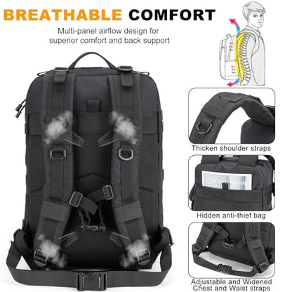 45L Large Tactical Backpack Military MOLLE 3 Day Bug Out Bag - color: Black