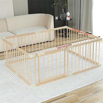 Baby Playpen Play Fence Gate Play Pen Wood Large,Playpens for Babies and Toddlers Kids Indoor,Baby Play Yards Gym - size: 120x160x61 cm
