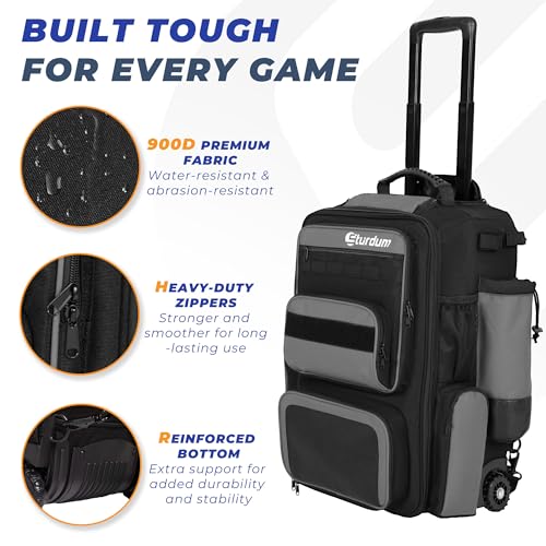 Rolling Baseball Bag with Wheels, 70L Baseball Backpack - color: Grey
