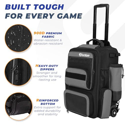 Rolling Baseball Bag with Wheels, 70L Baseball Backpack - color: Grey