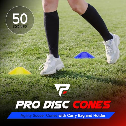 Pro Disc Cones Set of 50 - Agility, Soccer, Sports Training - color: Bright Yellow