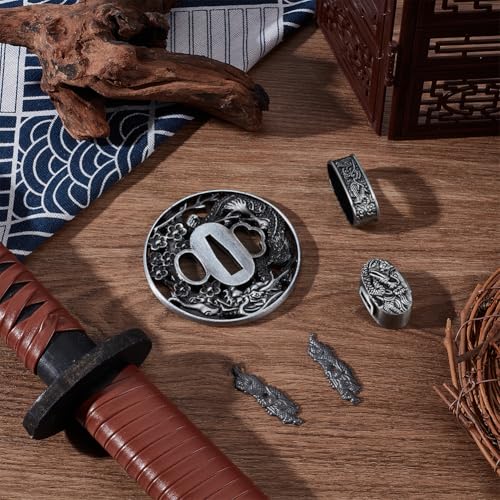 OLYCRAFT Samurai Sword Tsuba Set Samurai Sword Handguard Japanese Swords Accessories for Restoration Projects Cosplay Props - style: Dragon