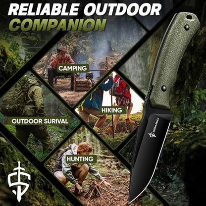 Dream Reach Fixed Blade Knife - D2 Steel Tactical Knife with Ergonomic Full Tang Handle and Adjustable Sheath for Outdoor Camping Survival Gift for Men Women Green - size: 4.02 inches