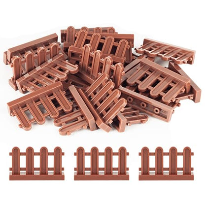 Fence Building Block Set, 21 Pieces Building Accessories for Garden Trees/Flowers/Farm Animal, Compatible with Classic Building Bricks (Brown)