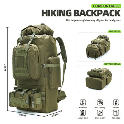 King'sGuard 100L Camping Hiking Backpack Molle Rucksack Military Camping Backpacking Daypack - color: Armygreen