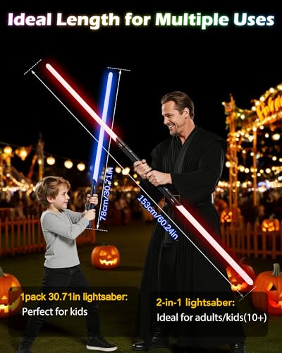 ANASABER Light Saber, Dueling Lightsaber 2 Pack, 12Color RGB Lightsabers with Metal Hilt, 4 Sound Fonts, FX Double-bladed Light Sabers for Kids Adults Birthday Xmas Gift, Halloween Cosplay, Black S8 - size: 31in 2pack