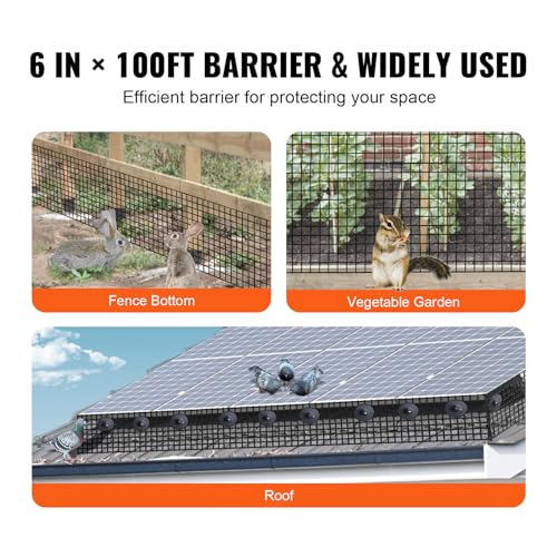 VEVOR 6 inch x 100ft Solar Panel Bird Guard, Critter Guard Roll Kit with 60pcs Durable Metal Fasteners, Solar Panel Guard with Rust-Proof PVC Coating, Max 1/2 inch Wire Roll Mesh - size: 6in x 100ft with 60pcs Fasteners,50pcs Tie Wires