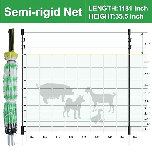 2 Pack Premium Electric Semi-Rigid Fence Netting 35.4"H x 98.42'L, Pre-Assembled Posts Raised to 47.2"H, Can Add Additional Polywire to Ensure Safety for Backyards,Homesteads,Gardens,Farms,and Ranches