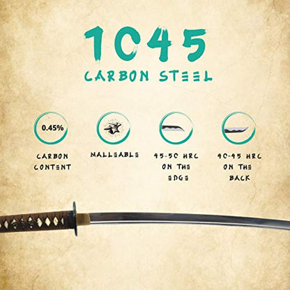 Katana Samurai Sword, 1045 Carbon Steel, Hand Forged, Full Tang - color: Katana 842