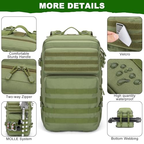 45L Large Tactical Backpack Military MOLLE 3 Day Bug Out Bag - color: Armygreen