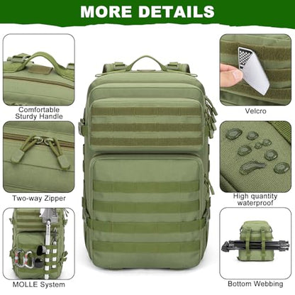 45L Large Tactical Backpack Military MOLLE 3 Day Bug Out Bag - color: Armygreen