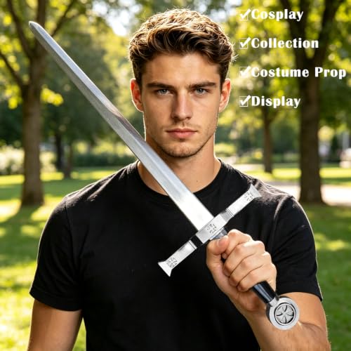 Stainless Steel Medieval Star of David King Solomon Cross Crusader Knight Templar Sword for Collection, Cosplay, Display - style: D-33.9 inch