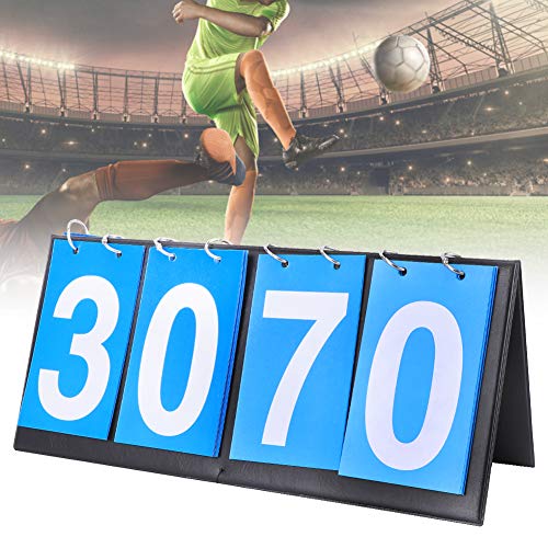 Qiilu Number Flip Chart Number Flip Cards Blue Cloth Metal Cardboard 4‑Digit Scoreboard Sports Competition Score Keeper for Table Tennis Basketball Badminton Blue