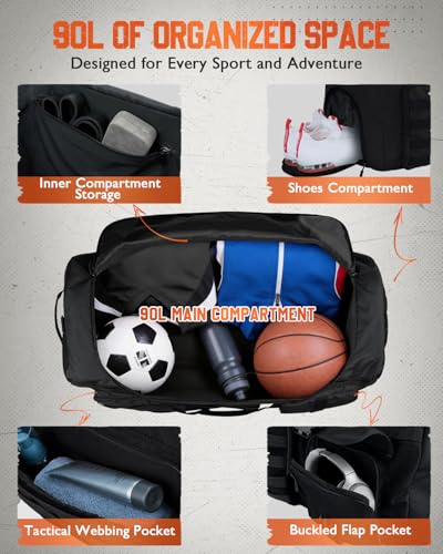 Gonex 90L Large Duffel Bag, Convertible Travel Sports Duffle - color: Black, size: 90L