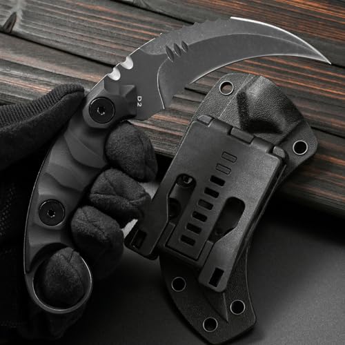 Gtkii GTK691 Fixed Blade Knife D2 Steel Blade Nylon Fiberglass Handle with Kydex Sheath for Outdoor Camping Hunting Hiking Survival EDC Tool(Black) - color: black