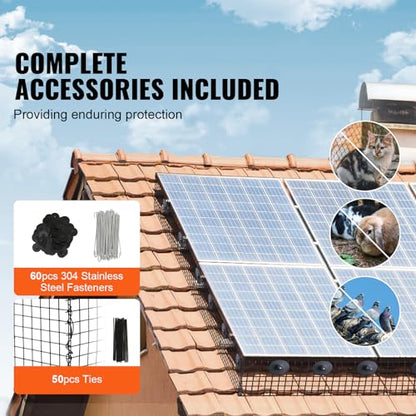 VEVOR 6 inch x 100ft Solar Panel Bird Guard, Critter Guard Roll Kit with 60pcs Durable Metal Fasteners, Solar Panel Guard with Rust-Proof PVC Coating, Max 1/2 inch Wire Roll Mesh - size: 6in x 100ft with 60pcs Fasteners,50pcs Tie Wires