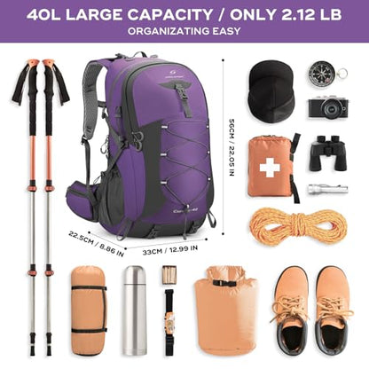 Maelstrom 40L Hiking Backpack, Lightweight Camping Daypack with Rain Cover - color: Purple, size: 40l