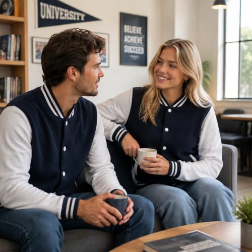 babyhealthy Men's Women's Varsity Baseball Jacket Casual Letterman Bomber Jacket Windbreaker Lightweight Jacket Coat - color: 003 Blue, size: Large