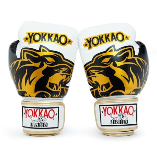 YOKKAO Design Breathable Muay Thai Boxing Glove | Premium Leather Training and Sparring Gloves for Men and Women | Winning Boxing Gloves | Punching Glove - color: White, size: 12oz