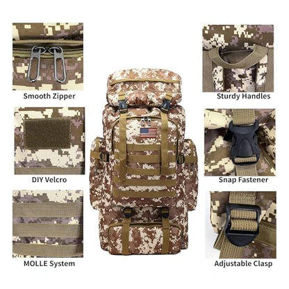 JUMAHE 80L 2-Pack Hiking Backpack for Men with Sling Tactical Backpack - Rucksack Molle Military Tactical Waterproof Lightweight Camping Backpack 3 Day Assault Pack for Travel, Climbing, Backpacking - color: 80l Desert - Pro(900d Fabric) + Sling Bag Bundl