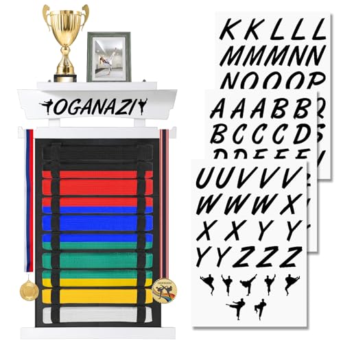 10 Belts Karate Belt Display Rack with Personalized Stickers - color: White