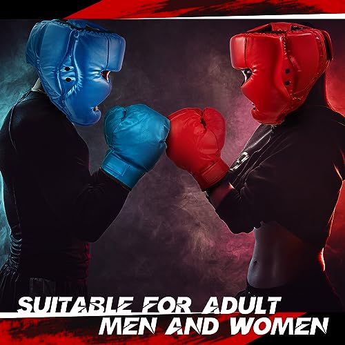 Kanayu 3 Pcs Boxing Headgears 3 Pair Gloves Set - color: Black, Blue, Red, size: Adult