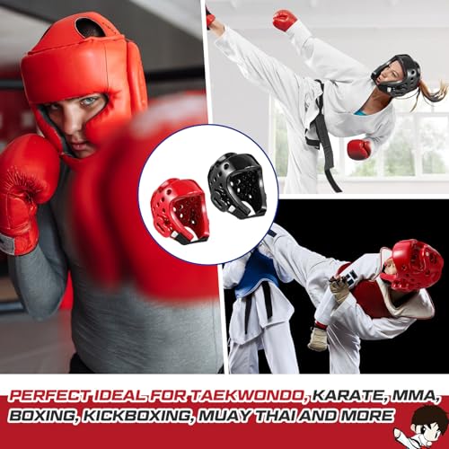 JellyArch 2 Pcs Taekwondo Karate Headgear MMA Martial Arts Helmet Soft Head Guard Protection Sparring Gear Helmet Boxing for Men Women Thai Kickboxing Grappling Muay Taekwondo - color: Red and Black, size: X-Large