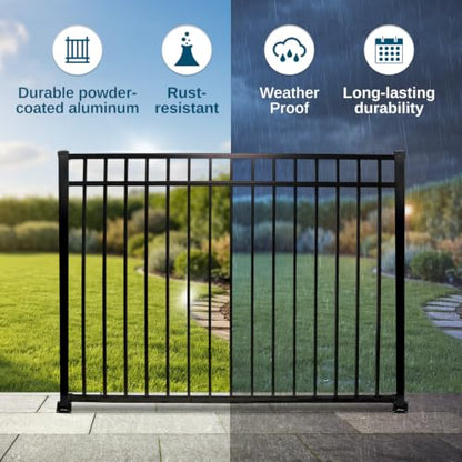 Weatherables Cypress Aluminum Fence Kit – DIY Kit for Backyard and Garden Fencing, Made with Durable Powder-Coated Aluminum that Combats Rust, Fading, and Corrosion (57” Post for Hard Surface) - size: Cypress 57" Post for Hard Surface