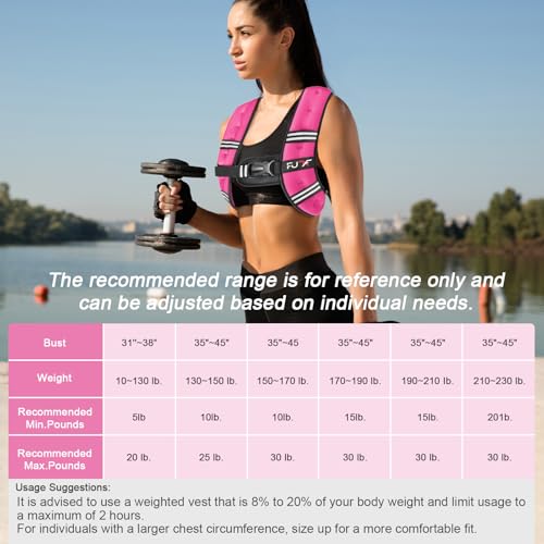 FUFF Weighted Vest Woman, 15 Pound Womens Weight Vest for Walking, Strength Training Weight Vests for Female Men, Reflective Stripe Fitness Body Vest for Workout Running Jogging (Pink)