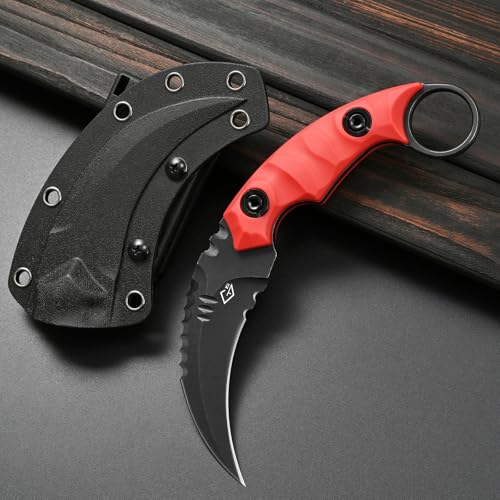 Gtkii GTK691 Fixed Blade Knife D2 Steel Blade Nylon Fiberglass Handle with Kydex Sheath for Outdoor Camping Hunting Hiking Survival EDC Tool(Red) - color: red