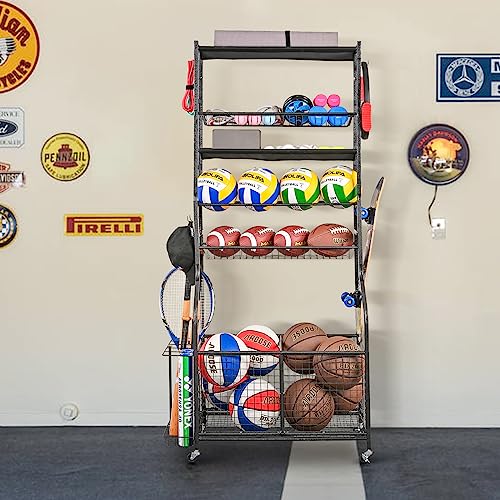 Mythinglogic Rolling Sports Equipment Organizer for Garage Gear and Toys - color: New Black