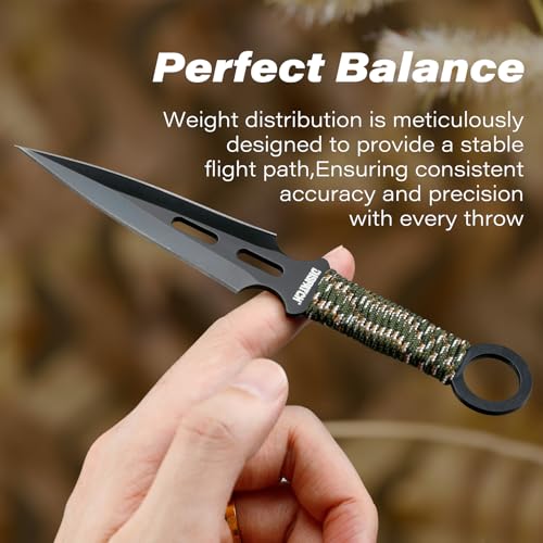 Dispatch 12 Pcs 6.5" Throwing Set, 3Cr13 Stainless Steel Black E-Coated Throwers with Paracord Handle, Full Tang, Tip Protectors & Nylon Carrying Bag,Throwing Spear for Competition and Recreation - style: Green Throwing Knives Set of 12