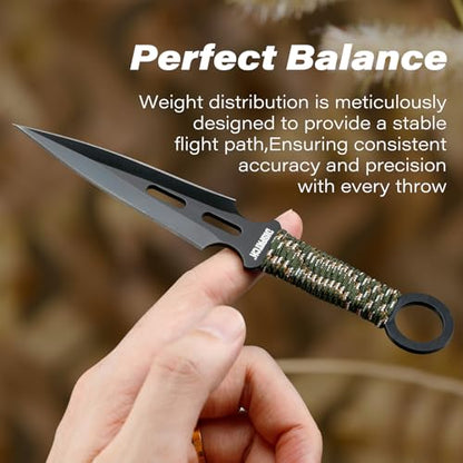 Dispatch 12 Pcs 6.5" Throwing Set, 3Cr13 Stainless Steel Black E-Coated Throwers with Paracord Handle, Full Tang, Tip Protectors & Nylon Carrying Bag,Throwing Spear for Competition and Recreation - style: Green Throwing Knives Set of 12