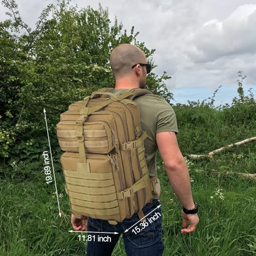 EMDMAK Military Tactical Backpack, 42L Large Military Pack Army 3 Day Assault Pack Molle Bag Rucksack - color: Tan