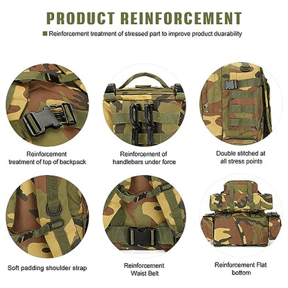 Large Military Tactical Backpack for Men, 40-50L Backpacks for Women, Bug out Bag Army 3 Days Assault Pack Bags Rucksack with Molle System - color: Jungle Camouflage