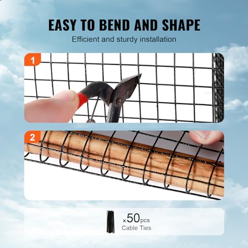 VEVOR 8inch x 98ft Critter Guard for Solar Panels, PVC Coated Wire Mesh Roll Kit with 50pcs Ties for Pigeon Deterrent, Bird Proofing, Squirrel Proof, Black - size: 8in x 98ft with 50pcs Tie Wires