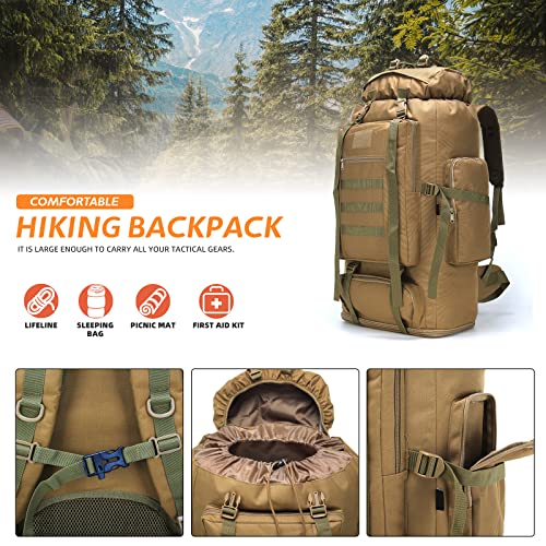 100L Hiking Camping Backpack MOLLE Rucksack Waterproof Daypack for Traveling (Khaki) - color: Khaki