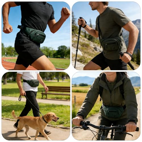 Large Fanny Pack for Men and Women, Crossbody Waist Bag with 4 Zipper Pockets Easy Carry Any Phone, Fashion Waist Pack with Adjustable Strap for Travelling, Hiking, Cycling, Running - Green - color: Green