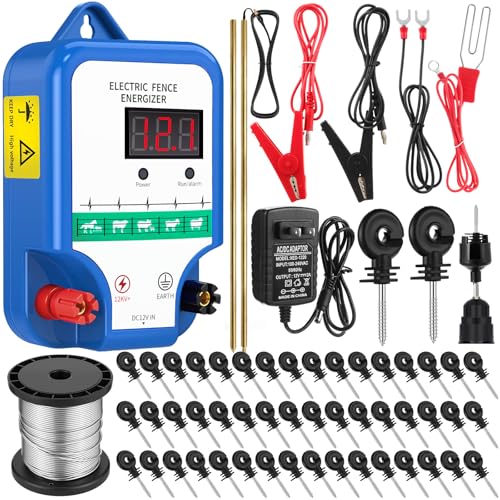 MorningRo Electric Fence Kit 8 Mile 12kV 2J, LCD Display Ver., Blue - style: LCD Display Ver
