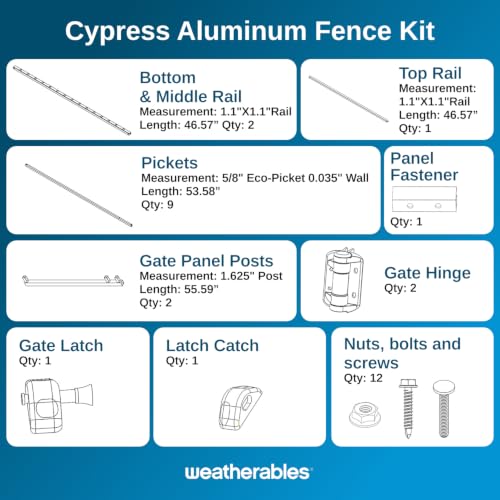 Weatherables Cypress Aluminum Gate Kit – DIY Kit for Backyard and Garden Fencing, Made with Durable Powder-Coated Aluminum that Combats Rust, Fading, and Corrosion (4’ Wide Gate Kit) - size: Cypress 4' Wide Gate Kit