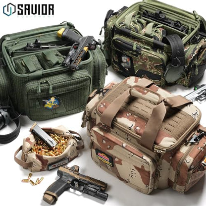 Savior Equipment Specialist Series Tactical Triple Pistol Shooting Range Hunting Duffle Bag Gun Carrying Case, Rigid Compartment Frame, Lockable Zippers - color: Tiger Stripe