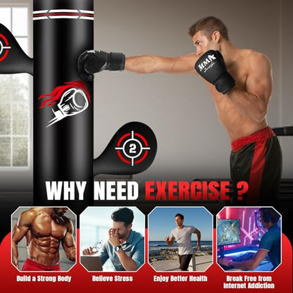 Heavy Freestanding Boxing Bag with Gloves, Pump and Jump Rope, Reflex Ball - color: Red and White