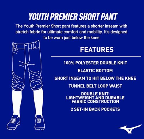 Mizuno Youth Premier Short Baseball Pant - color: Charcoal, size: Medium
