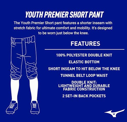 Mizuno Youth Premier Short Baseball Pant - color: Charcoal, size: Medium