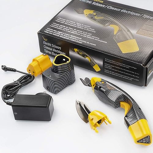 Electric Fabric Scissors Heavy Duty, Cordless Box Cutter Professional with 2 Blades, Rechargeable Lithium Battery for Cutting Fabric, Cardboard,Craft Sewing Tools (Scissors with one battery) - size: Yellowjiandao-yidianchi